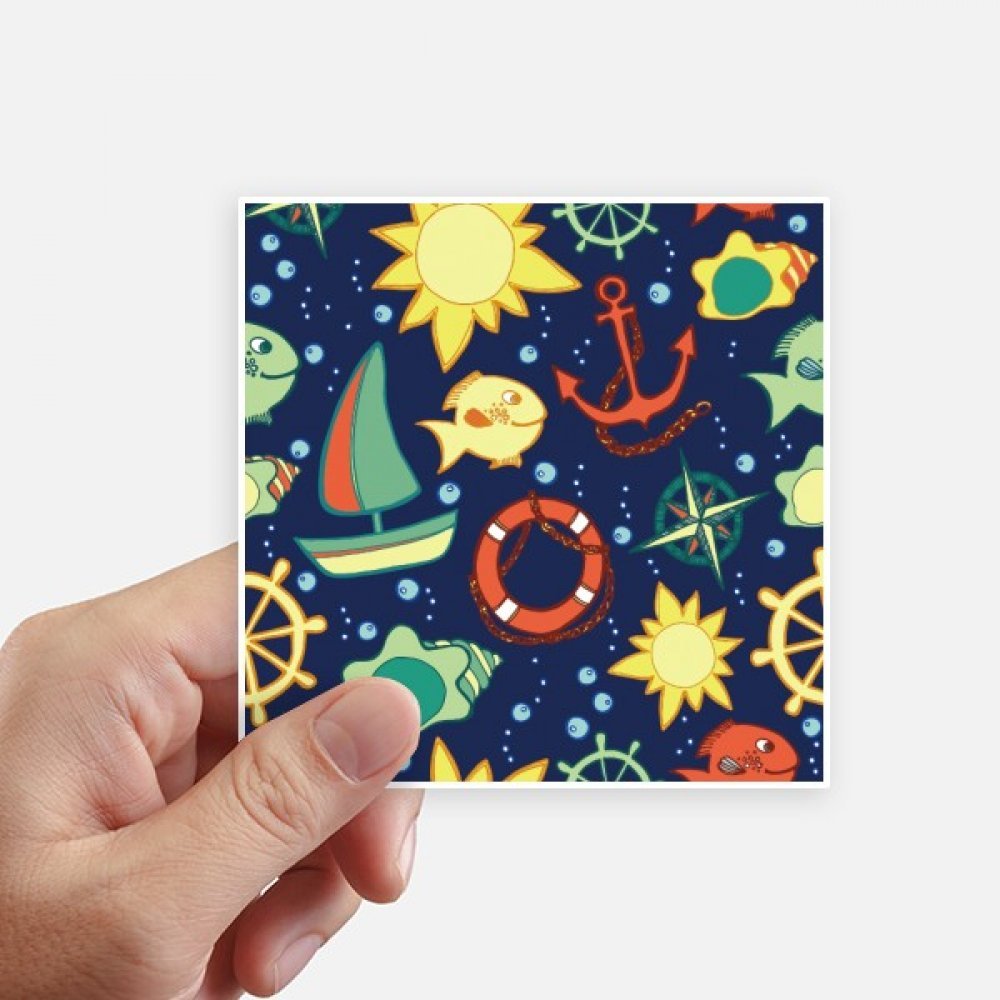 Autocollant bateau océan coloré sticker poisson carré 10cm pour ordinateur portable 8Pcs