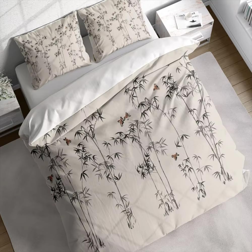 Housse de couette oiseaux et bambou japonais 240x260 cm pour lit king size