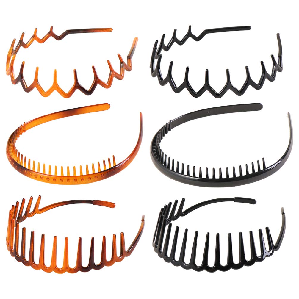 Beaupretty 6PCS Elastic Wavy Toothed Hairband Plastic Sharks Tooth Hair Comb Zigzag Headband Hoop Clasps for Women Men