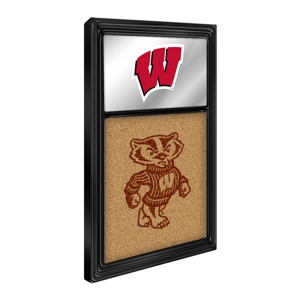 The Fan Brand NCAA Wisconsin Badgers - Dual Logo - Mirrored Cork Note Board - Sports Team Bar Sign Décor: Home, Dorm, Garage, Office, Fan Cave