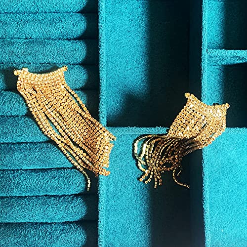 Uncle J Gold/Silver Rhinestone Crystal Long Tassel Dangle Earrings-Fringe Chain Chandelier Drop Earrings for Women, Wedding, Gifts2