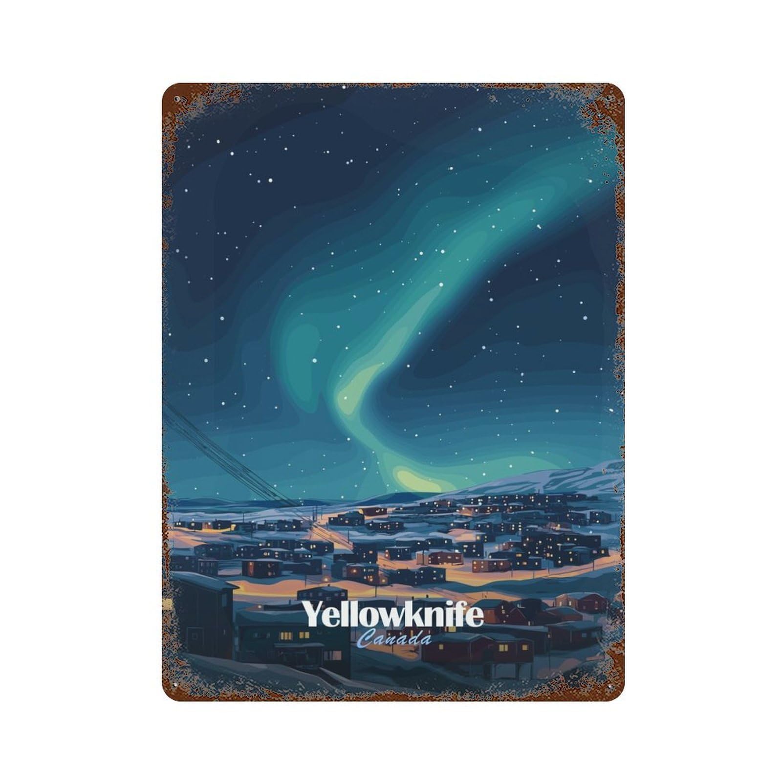 Yellowknife Aurora Borealis Decorative Tin Sign 15.7"x11.8", for Cafe, Home Bar And Lounge Decor, Decorative Metal Wall Art