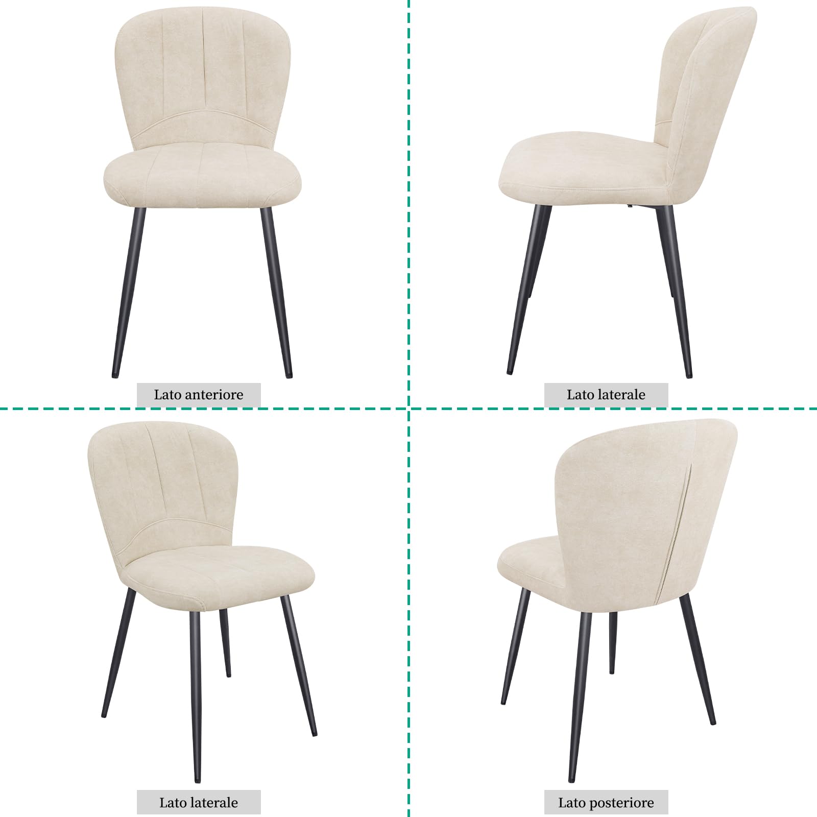 WAFTING Set di 4 Sedie da Pranzo, Sedia a Forma di Conchiglia in Ciniglia e Gambe in Metallo, Comfort Moderno per la Casa e l'Ufficio, Beige