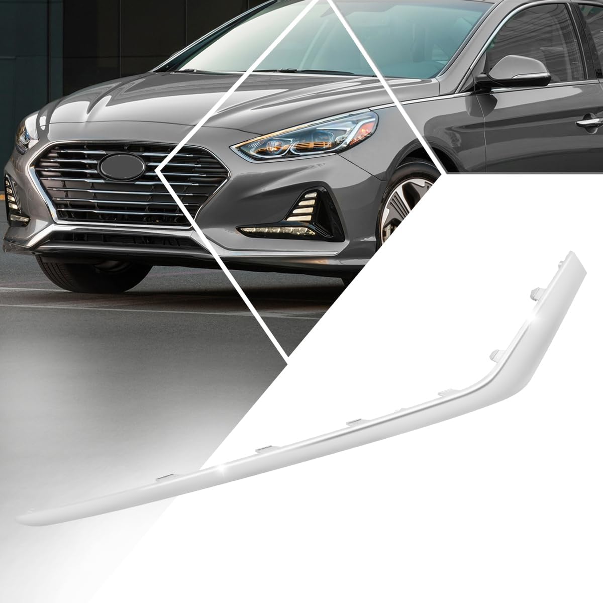 Factory Style Front Right Passenger Side Lower Bumper Cover Molding Compatible with 18-19 Sonata,Polished Chrome