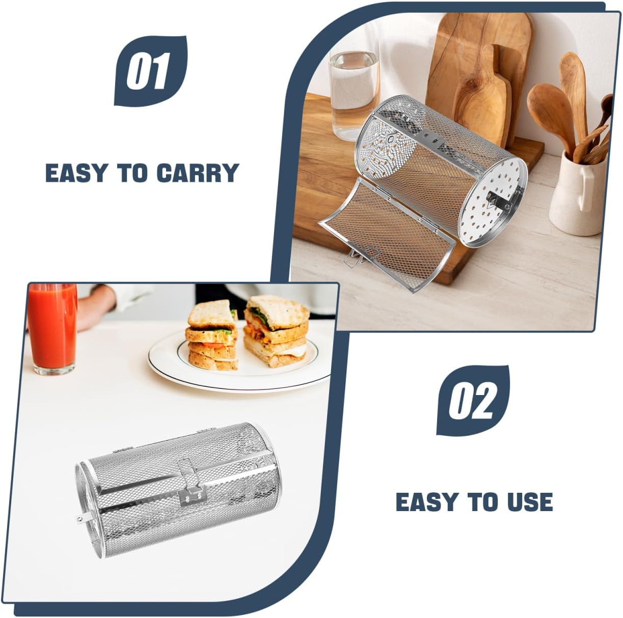 Stainless Steel Rotisserie Basket for Air Fryer Oven - 9.84X5.51X5.51In 360 Rotating Drum Roaster with Easy-Open Door for Roasting Nuts Meat Coffee Beans