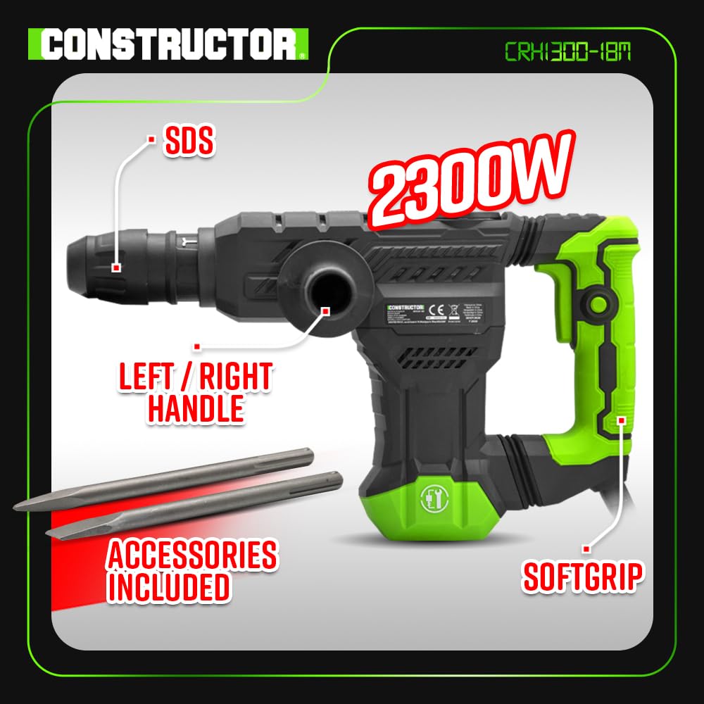 Marteau piqueur 1300W - 18 J - 3900 coups/minute - Constructor