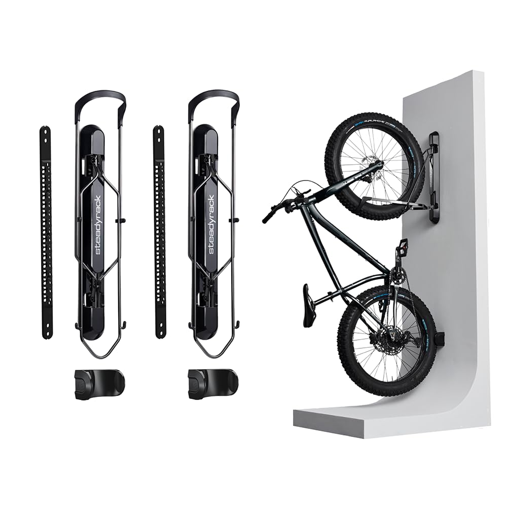 Steadyrack ProFlex Fat Bike Rack - Vertical Wall Mount Bike Storage for Home - Roll-In Roll-Out System - Space-Saving Pivot - Fits Fat, Plus, Cruisers, Fender and More - 2 Pack