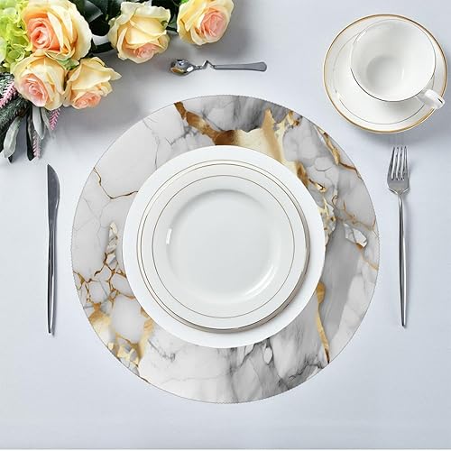 Miniatura 3 de Round Placemats Set of 6, White Golden Marble Pattern Heat Resistant Washable Place Mats Table Mat for Kitchen Dining Party