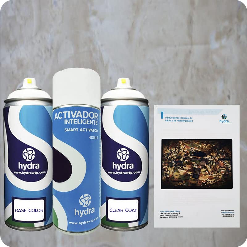 STARTER Zestaw hydroprint: 1 x aktywator 400 ml + 1 odpowiedni lakier i kolor tła 400 ml + 1 instrukcja + 1 x folia trawertynowa z efektem marmuru – szerokość: 100 cm, długość: 100 cm (HMM-052)