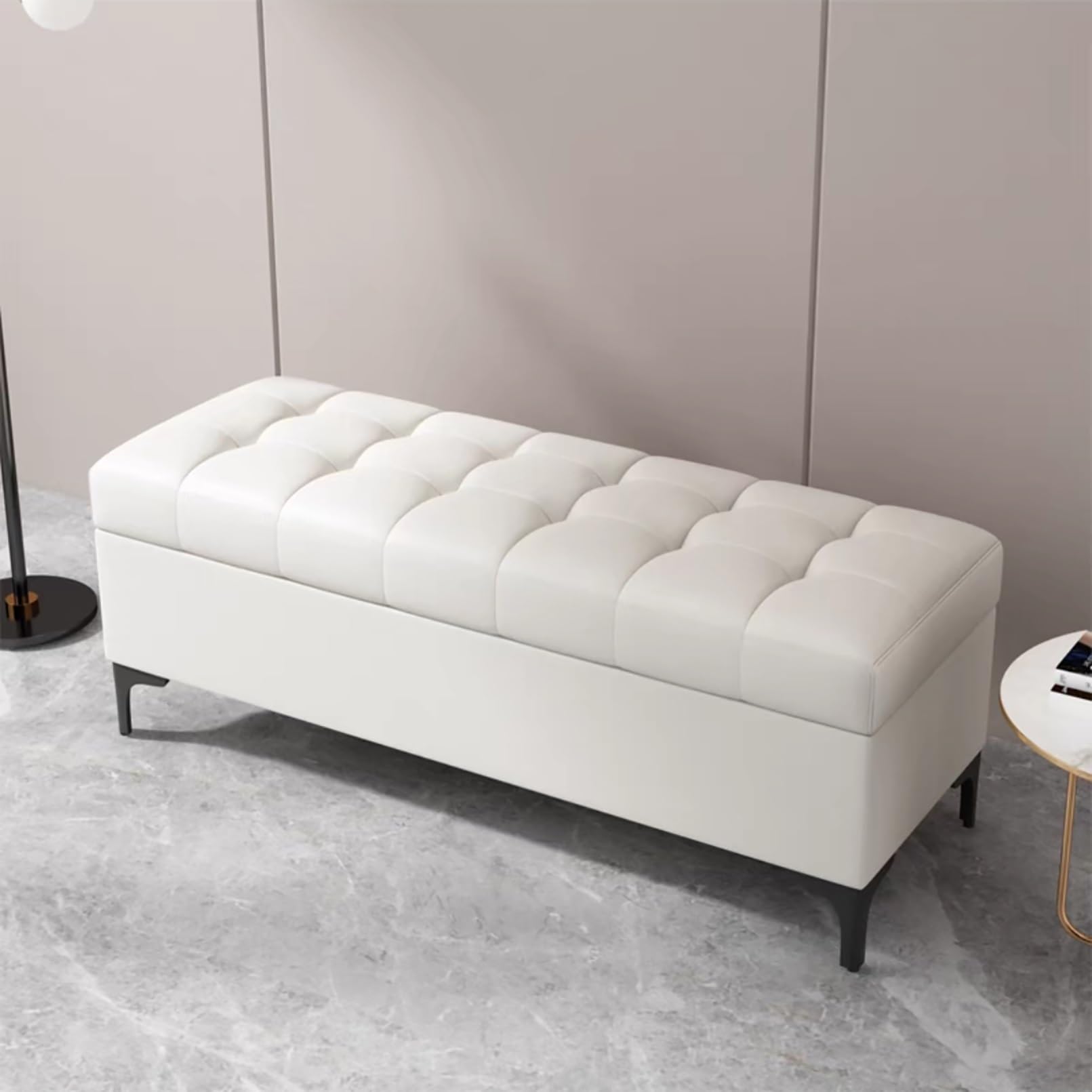 ZHANGshouf White Upholstered Ottoman Storage Bench Rectangle End of Bed Seat Versatile Storage for Living Room Bedroom Entryway - 110x40x43cm