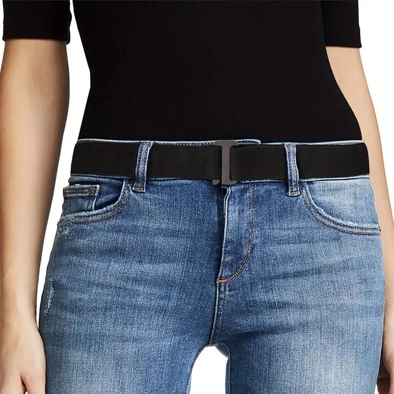 Invisible Elastic Waist Belt for Women – Adjustable, Lightweight, Foldable Design with Flat Metal Buckle – Ideal for Jeans, Pants, Dresses – Great Gift Idea(Black)
