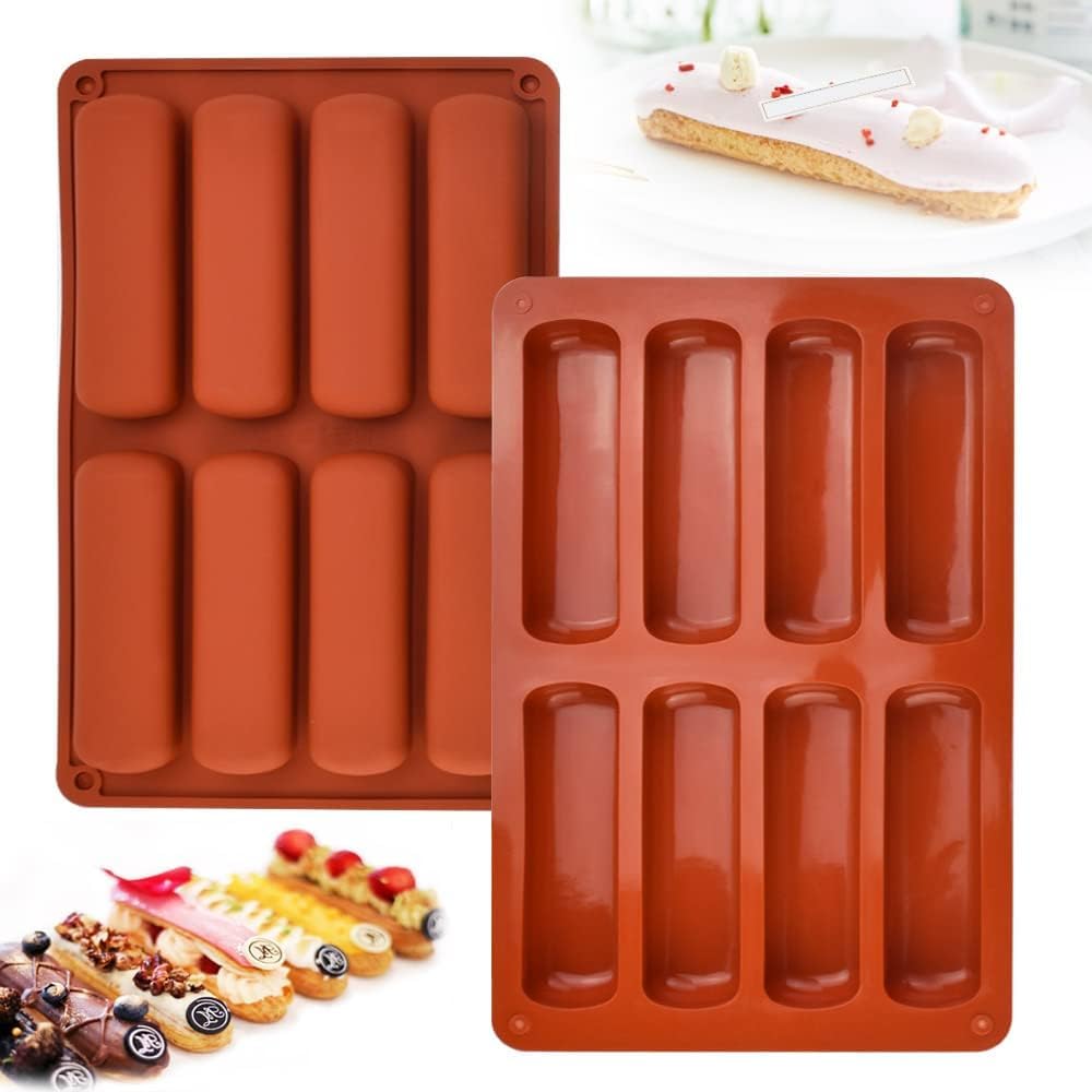 Mold Berry Multicolor 8 Cavity Long Strips Eclair Silicone Mould Slim Bar Chocolate Mould for Chocolate Cracker Bar Stick, Finger Biscuit, Hot Dog Bun Rolls Cake (Multicolor - Pk1)-picture-16