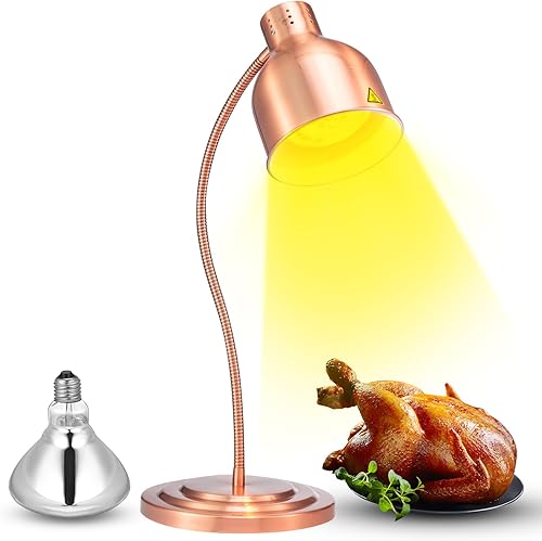 Baquler Lámpara de calor de alimentos con bombilla de 250 W, lámpara infrarroja portátil para calentar alimentos de acero inoxidable, calentadores