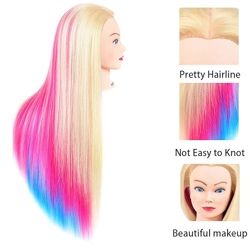 Miniatura 2 de Morris - Cabeza de maniquí de 71 cm para cosmetología con cabello sintético cabeza de maniquí para prácticas de peluquería con abrazadera cabeza de