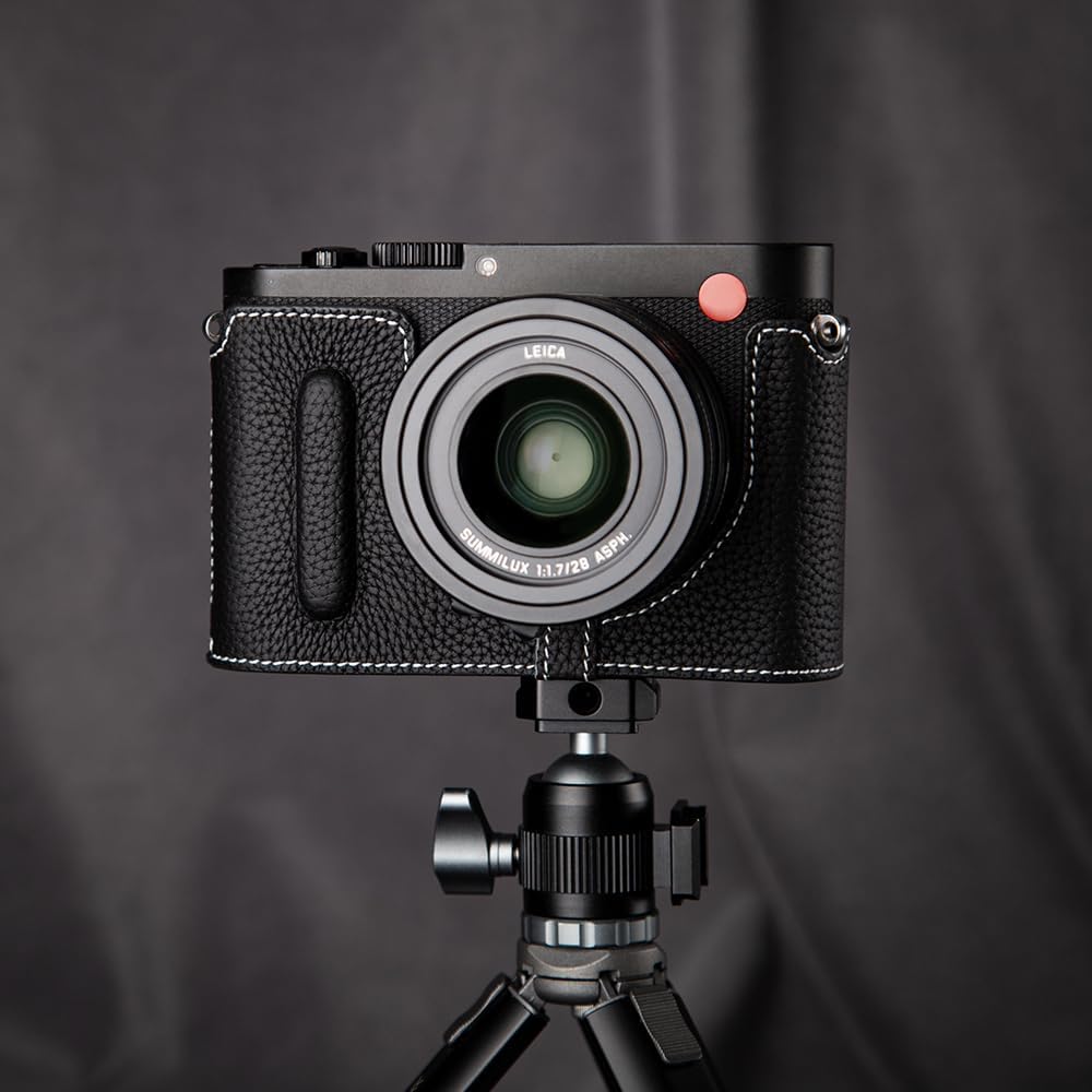 Vintage Genuine Leather Camera Case，Half-Wrap Camera Protector for Leica Q (Black)