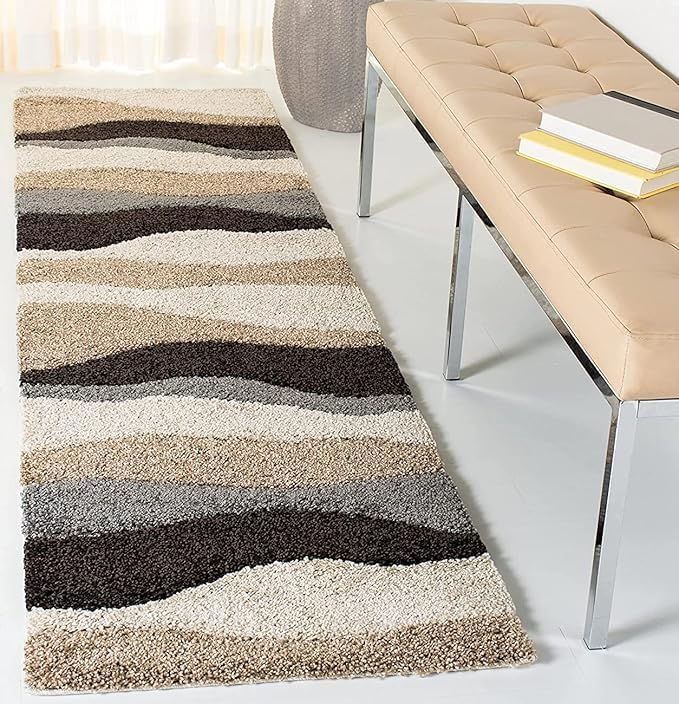 Image of Premium Soft Shaggy Runner Rug for Hallway, Bedroom & Living Room | Modern Geometric Pattern Carpet | Fluffy Bedside Floor Mat | Non-Slip Long Runner for Home Decor [4x6 Feet Multi 14]