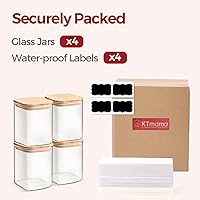 Vista 8 de 1Qt Airtight Glass Canisters with Bamboo Lid, Square Pantry Storage Containers for Coffee, Cookie, Candy, Snack, Nuts, Dry Goods - Kitchen & Pantry