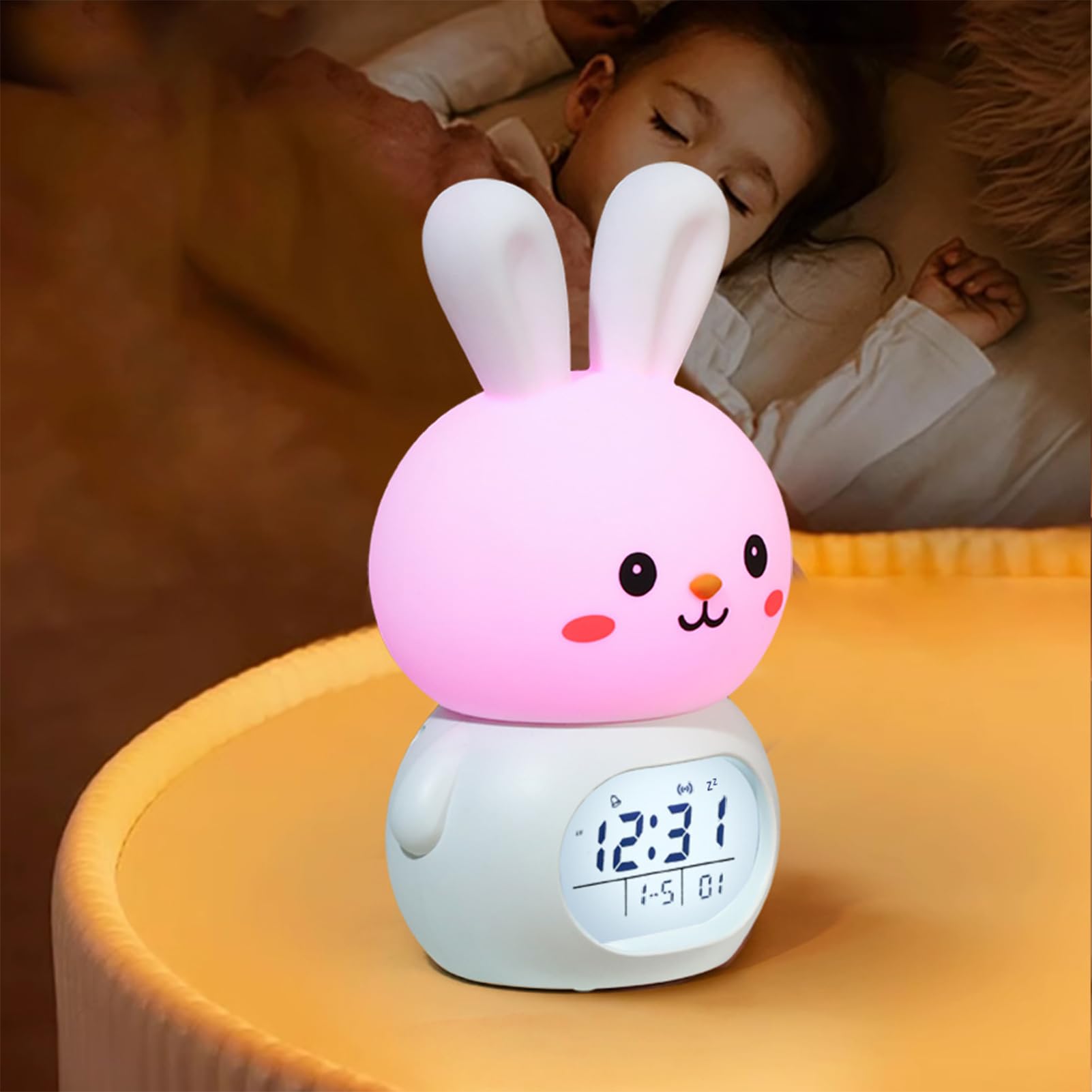 Generico Lampada Coniglio Con Timer Timer Digitale da Tavolo con Luminosità | Sveglia Luce Notturna per Cameretta, Arredamento Camera e Casa, Compleanno, Vacanze, Studenti, Bambini e Comodino