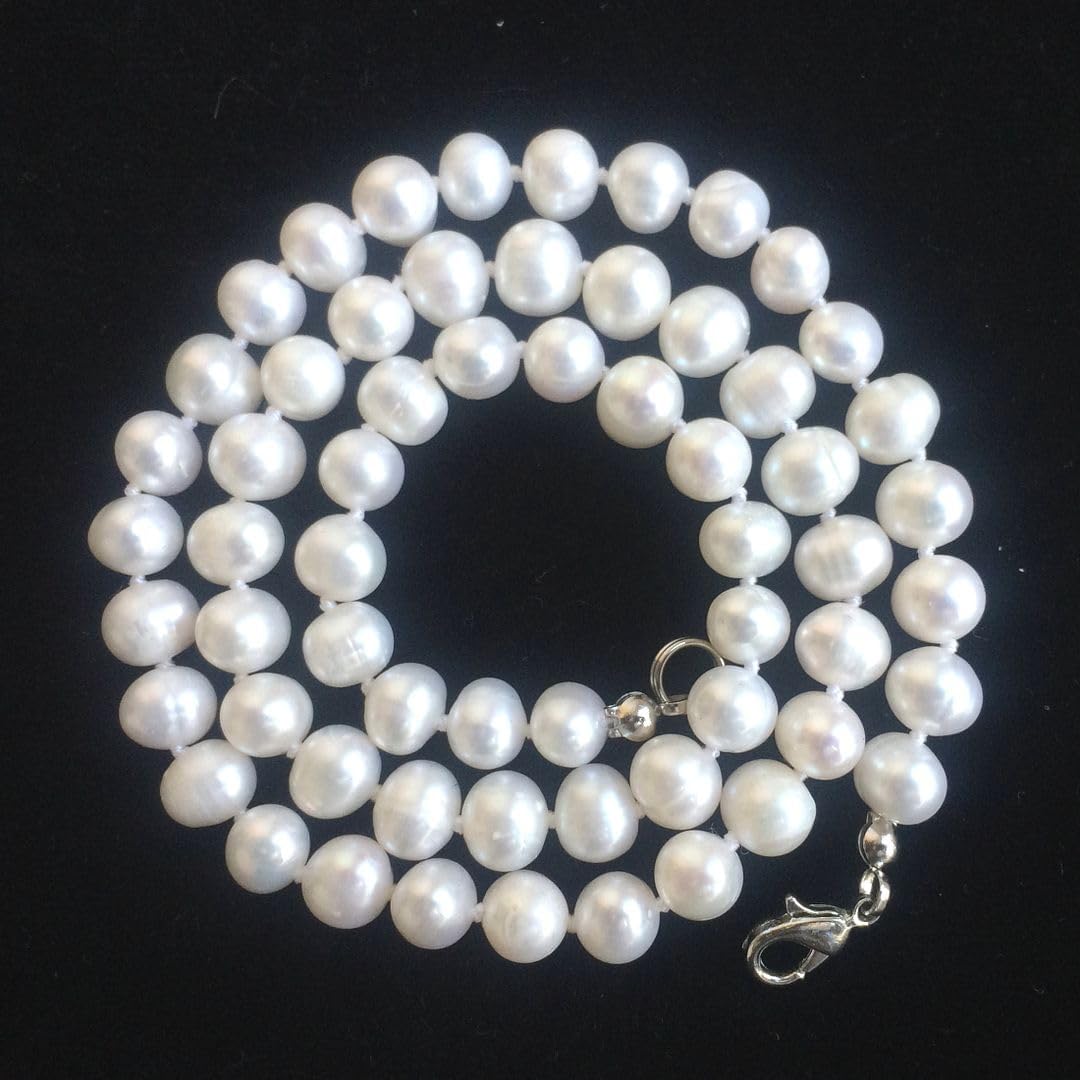 Authentic Natural A+ Grade Lustrous Potato Round White Cultured Freshwater Pearl Necklace 16 Inch 18 Inch Women Jewelry Anniversary Birthday Mother Gifts