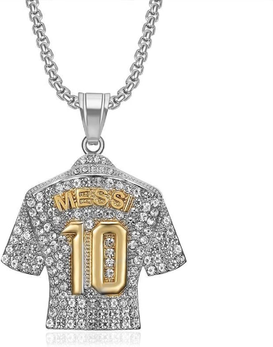 Number 10 Soccer Jersey Pendant, No. Necklace Men, Football Charm Jewelry, Rock Player Pendant , SILVER