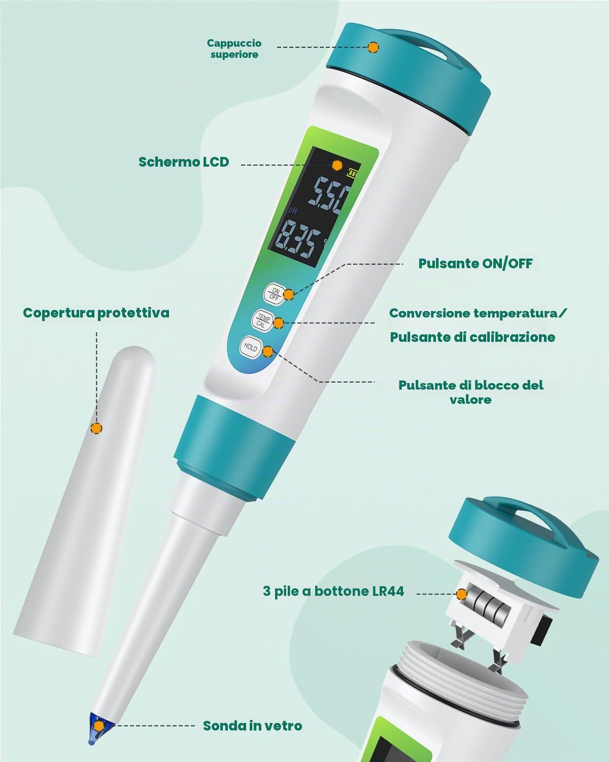 Pawfly pHmetro Digitale per Alimenti ad Alta Precisione, Tester pH per Pasta Madre, Pane, Fermentazione, Salumi, Carni in Scatola, Formaggi, Liquidi, Solidie Semisolidi