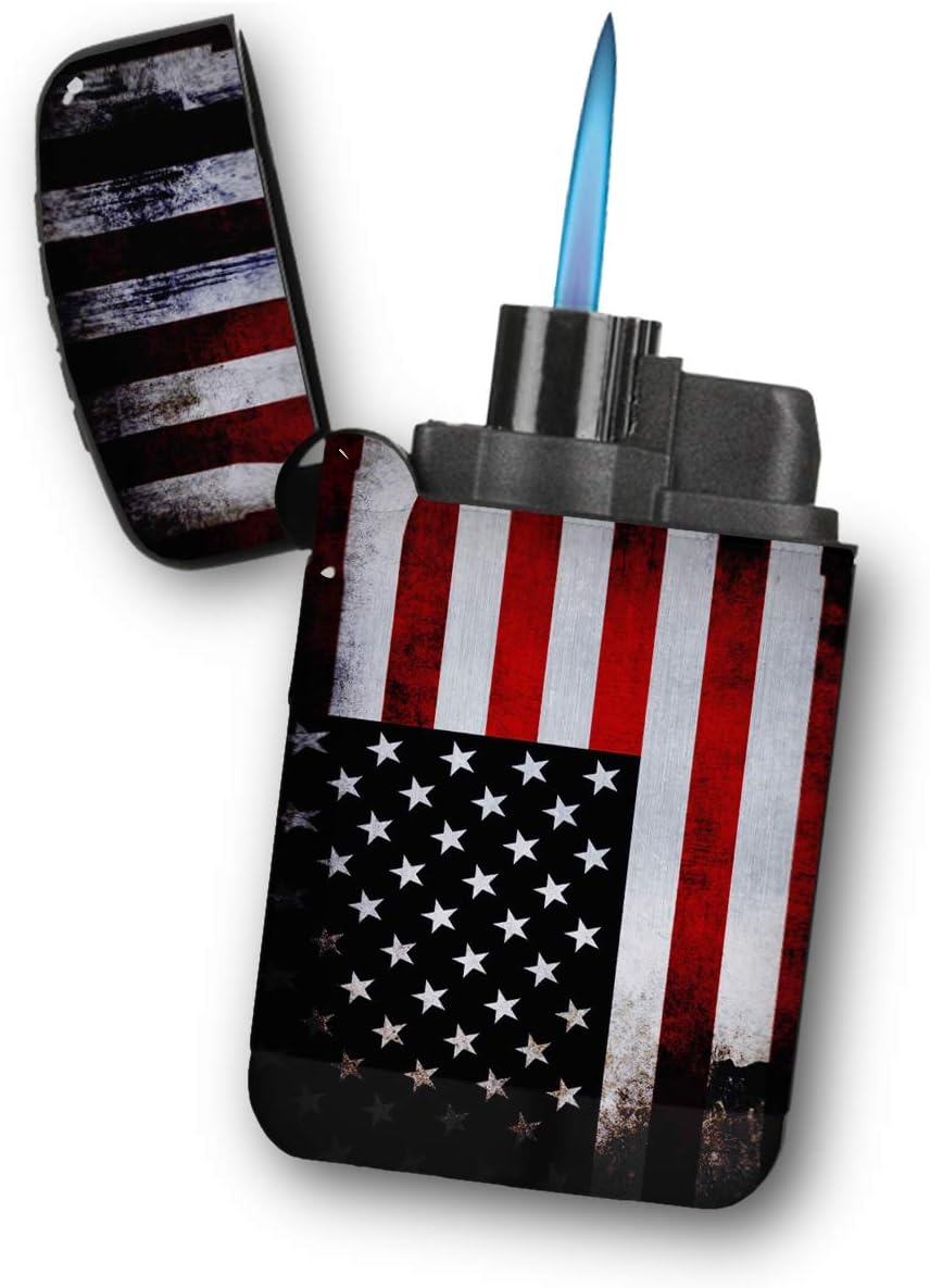 American Flag - Sunshine Cases Matte Black Rubber Grip Flameless Turbo Pocket Lighter