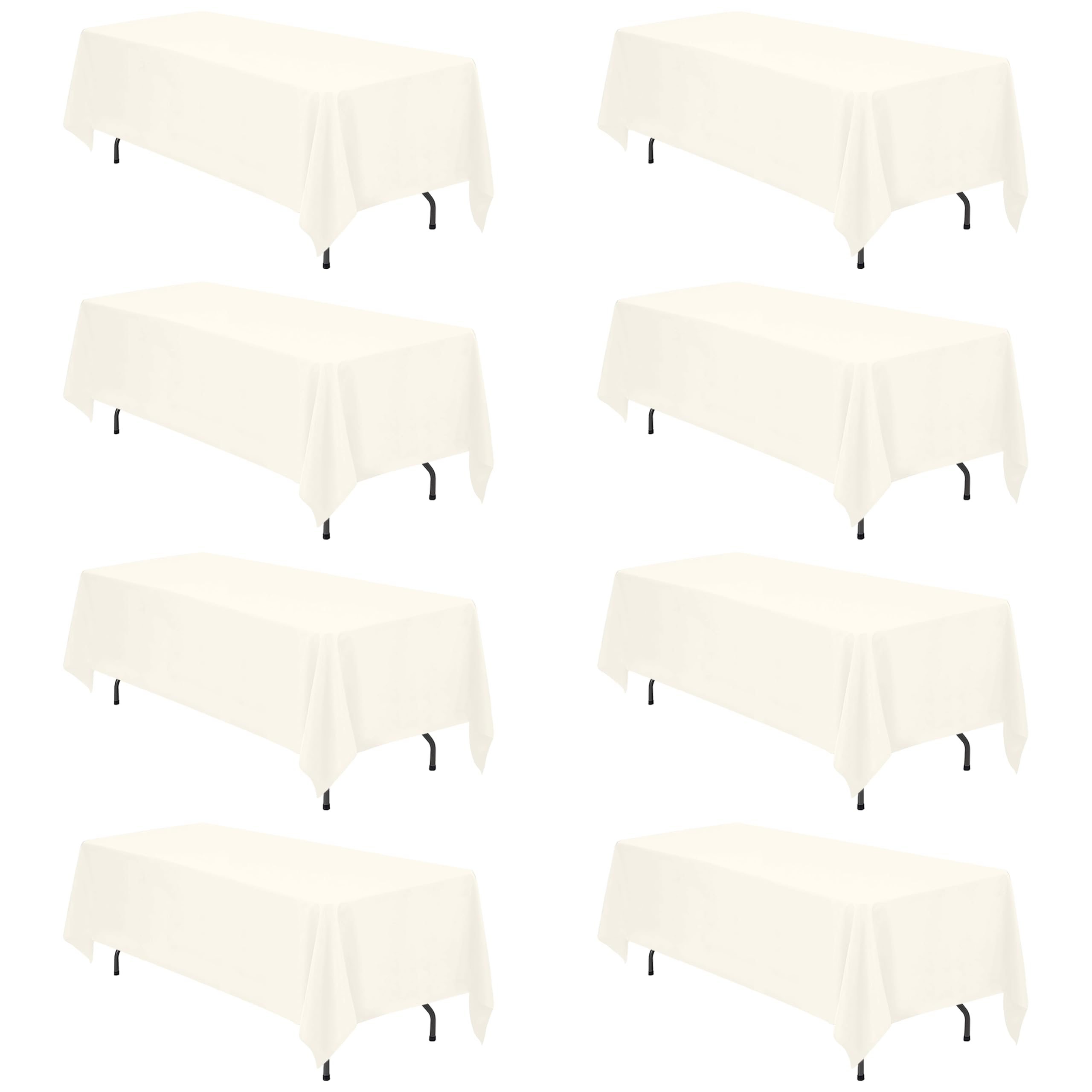 BRILLMAX 8 Pack Ivory Tablecloths 70 x 120 Inch for 6ft or 8ft Rectangle Tables - Rectangular Bulk Linen Polyester Fabric Washable Cloth Cover for