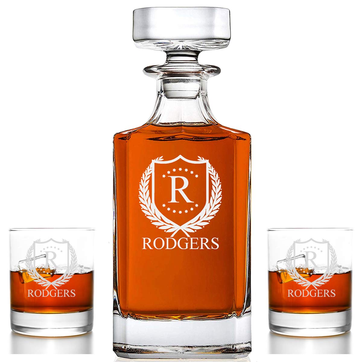 Buy Personalized 3 pc Whiskey Decanter Set Decanter and 2 Rock
