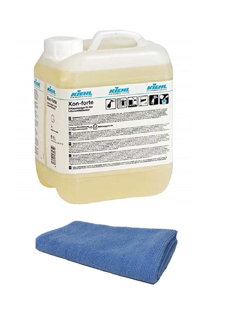 Detergente per superfici concentrato/detergente attivo per schiuma/sgrassatore per alimenti con panno in microfibra blu per superfici (2 flaconi di detergente grasso = 1,5 litri)