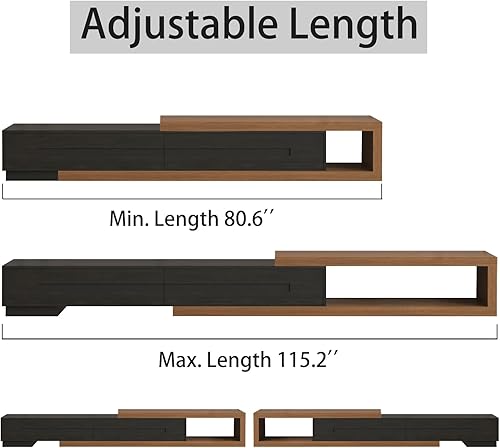 Miniatura 7 de Soporte de TV extensible de 82 a 110 pulgadas, consola multimedia reversible de madera con 2 cajones, moderno centro de entretenimiento para TV de