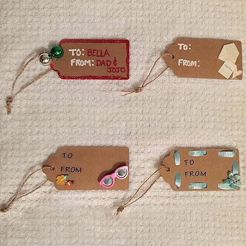 Miniatura 7 de 100 etiquetas de precios G2PLUS de papel de estraza, con una cuerda marrón e ideales para empaques, manualidades, bodas, Navidad, Día de Acción de