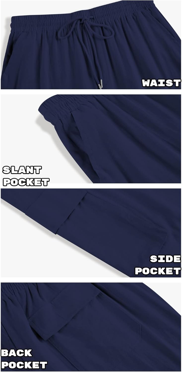 PASLTER Mens Linen Cargo Pants Lightweight Elastic Waist Drawstring Casual Loose Summer Beach Yoga Pants with Pockets - Image 5