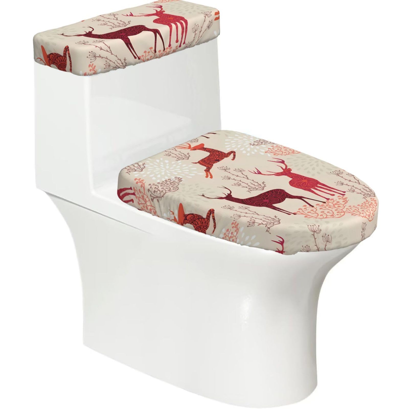 Mrowyc Black Christmas Elk Printed Toilet Seat Set - Set Of 2 - Universal Toilet Seat Cover - Housewarming Birthday Christmas Gift