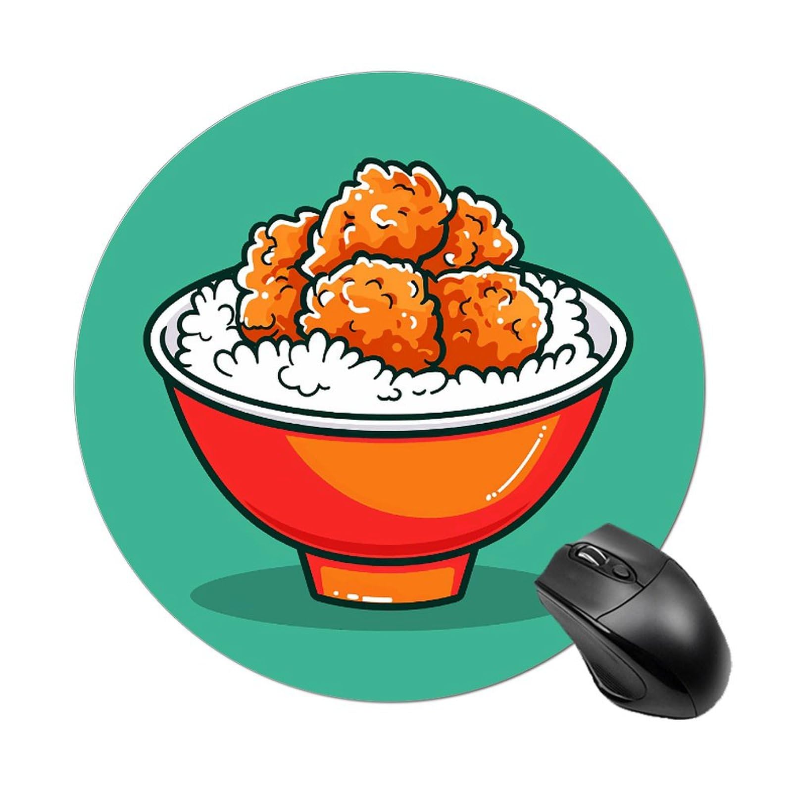 Round Mousepad for Desk Beautiful Mousemat Rice and Fried Chicken Mousepad Non-slip Rubber Base Mousepad Waterproof Office Mousemat Mini Computer Mousemat Home Decor Desk Accessories