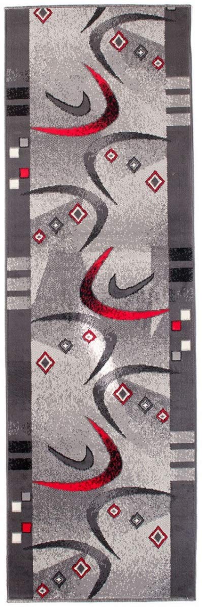 Tapiso Dream chodnik dywan, towar sprzedawany na metry, do korytarza, nowoczesny, paski, Bumerang, szary, czerwony, czarny, do sypialni, salonu, Ökotex 100 x 750 cm