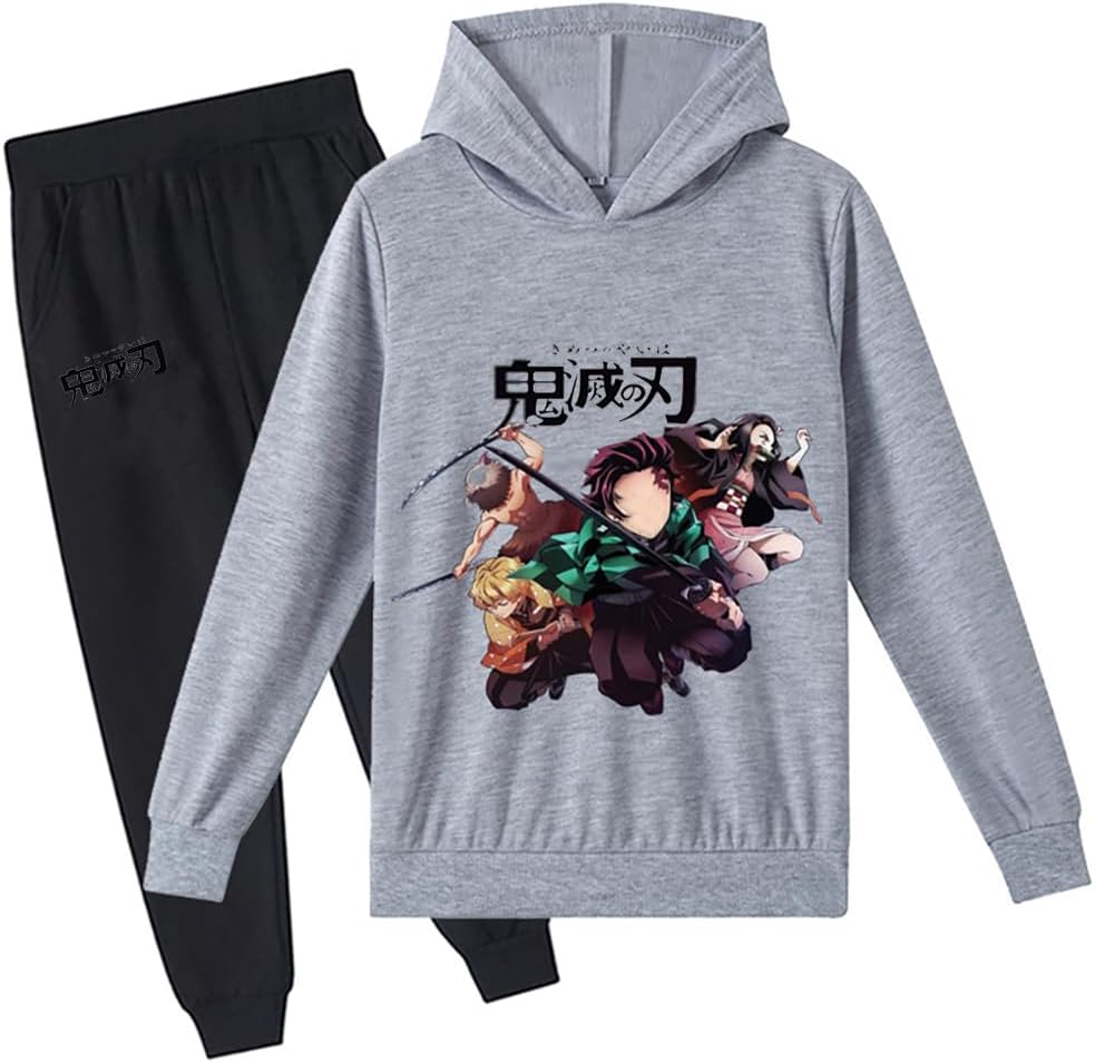 D.O.T Boys Girls Anime Slayer Tracksuit Pullover Hoodie Jogging Pants Set 2 Pieces Sweatshirt for Kids 2-15Years