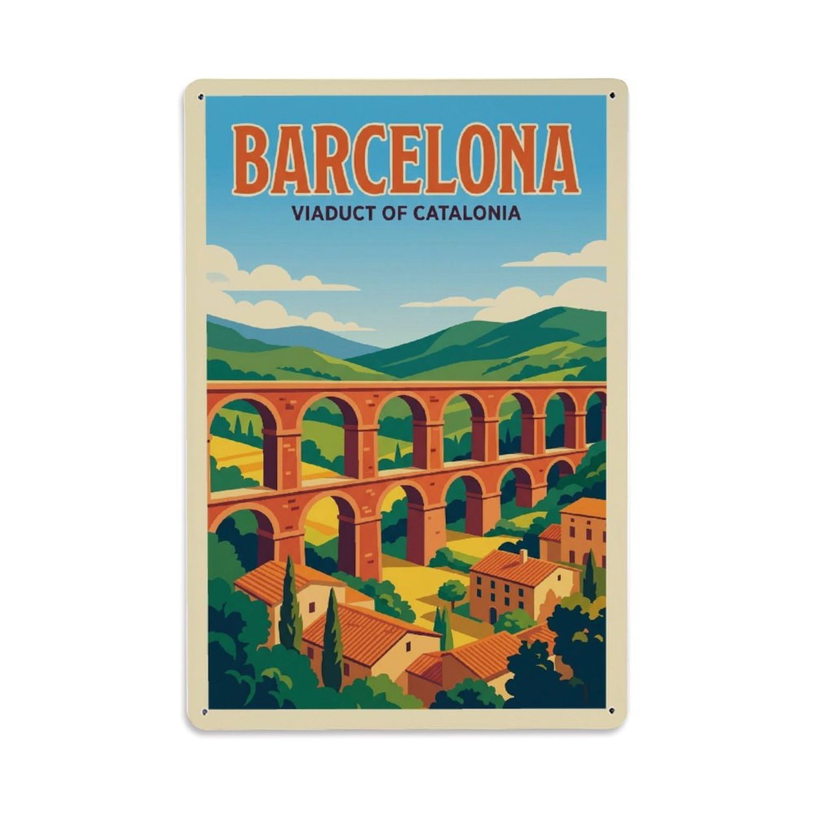 Vintage Travel Viaduct Spain Arched Metal Tin Sign Plaque Wall Decor for Cafe, Club Bar, Office, Home Garden Metal Poster 8x12Inch