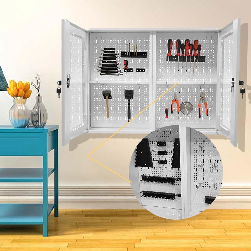 JZD White Metal Tool Storage Cabinet with Transparent Acrylic Windows Adjustable Shelves