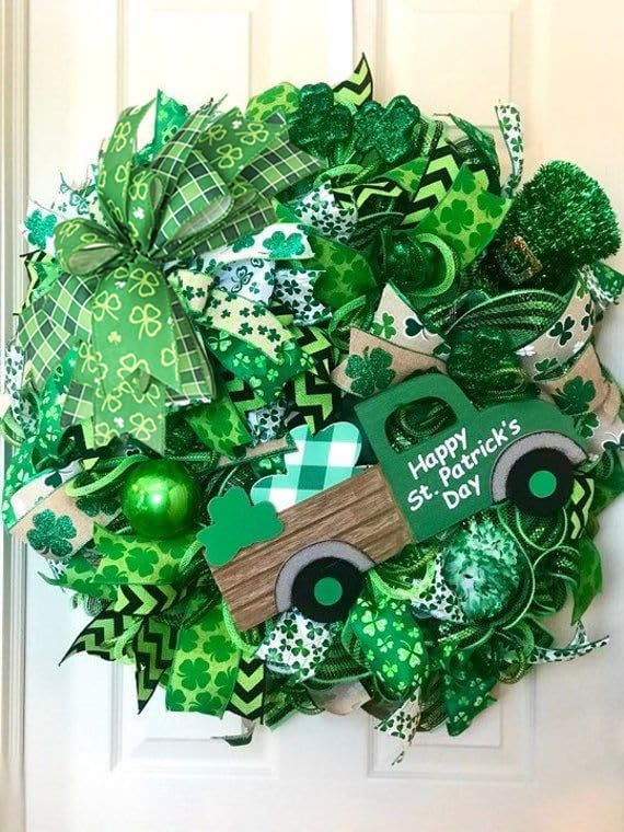 Large St. Patrick's Day Bows for Wreath 10X12 inch Green Shamrock Bow Tree Topper Bows for Front Door Saint Patrick's Day Decorations Supplies - Image 2