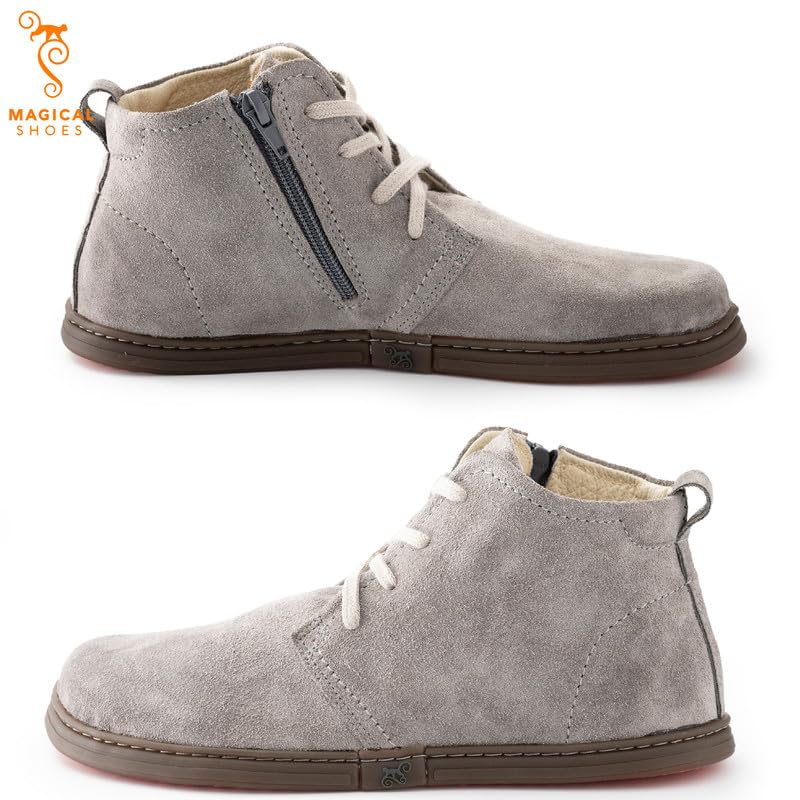 Magical Shoes Chukka Boots minimalistyczne buty dla kobiet i mężczyzn, sznurowane buty, chukka buty za kostkę, skórzane buty z zamkiem błyskawicznym, Barefoot