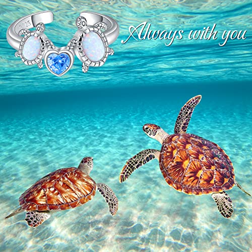 Ejalen 925-Sterling-Silver Opal Sea Turtle Ring - Inspirational I Love You Forever Adjustable Open Nature Ocean Mother Daughter Ring Cute Animal Jewelry Gifts For Women Girls (Turtle Heart Ring) #TOP1
