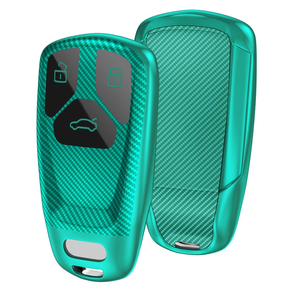 OATSBASFCar Key Cover Compatible with Audi A4L A6L A8 Q5 Q7 TTS TT Silicone TPU 3 Buttons Key Box Shell (Green-Stripe)