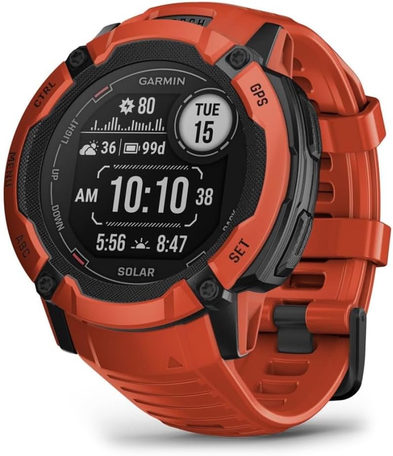 Garmin Instinct 2X SOLAR, 50mm GPS smartwatch, built-in sports apps & health monitoring, SOLAR charging & ultra tough design features, up to 40 days battery life, Flame Red