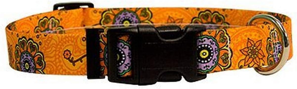 Teal Flowers Dog Collar - Size Medium 14" to 20" Long