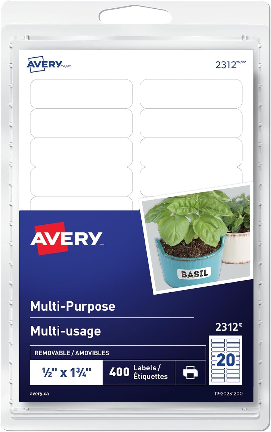 AVERY Print Or Write Multi-Purpose Removable Labels, 1/2" X 1-3/4", 400 Labels (2312)