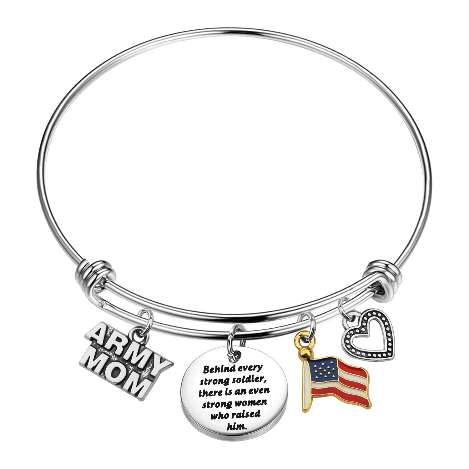 BAUNABAUNA Military Mom Bracelet Jewelry Behind Every Strong Soldier There Is an Even Strong Woman Who Raised Him Bracelet Gifts for Women