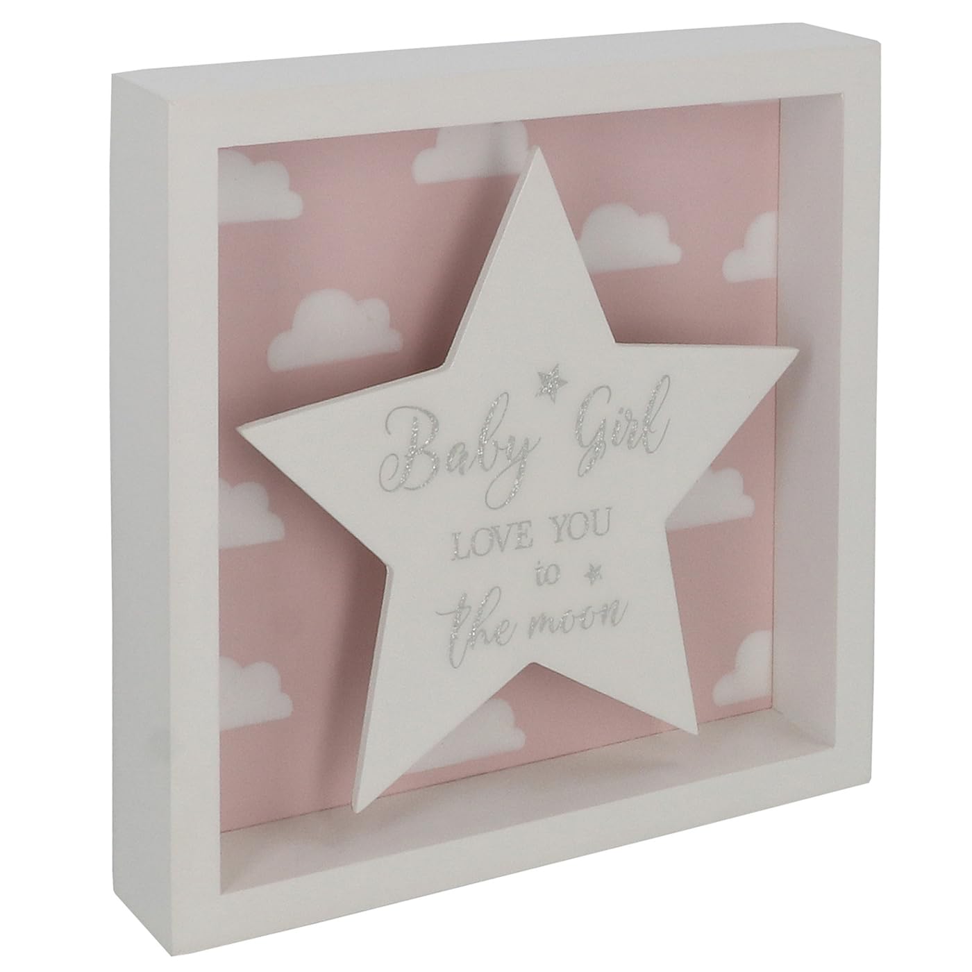 Shudehill Giftware Women's Baby Girl Sparkle Art Plaque Heart Or Star Sentimental Message Plaque - Engagement, Mr & Mrs Wedding, Christening, Or Baby Boy Designs Gift Idea (Baby Girl)
