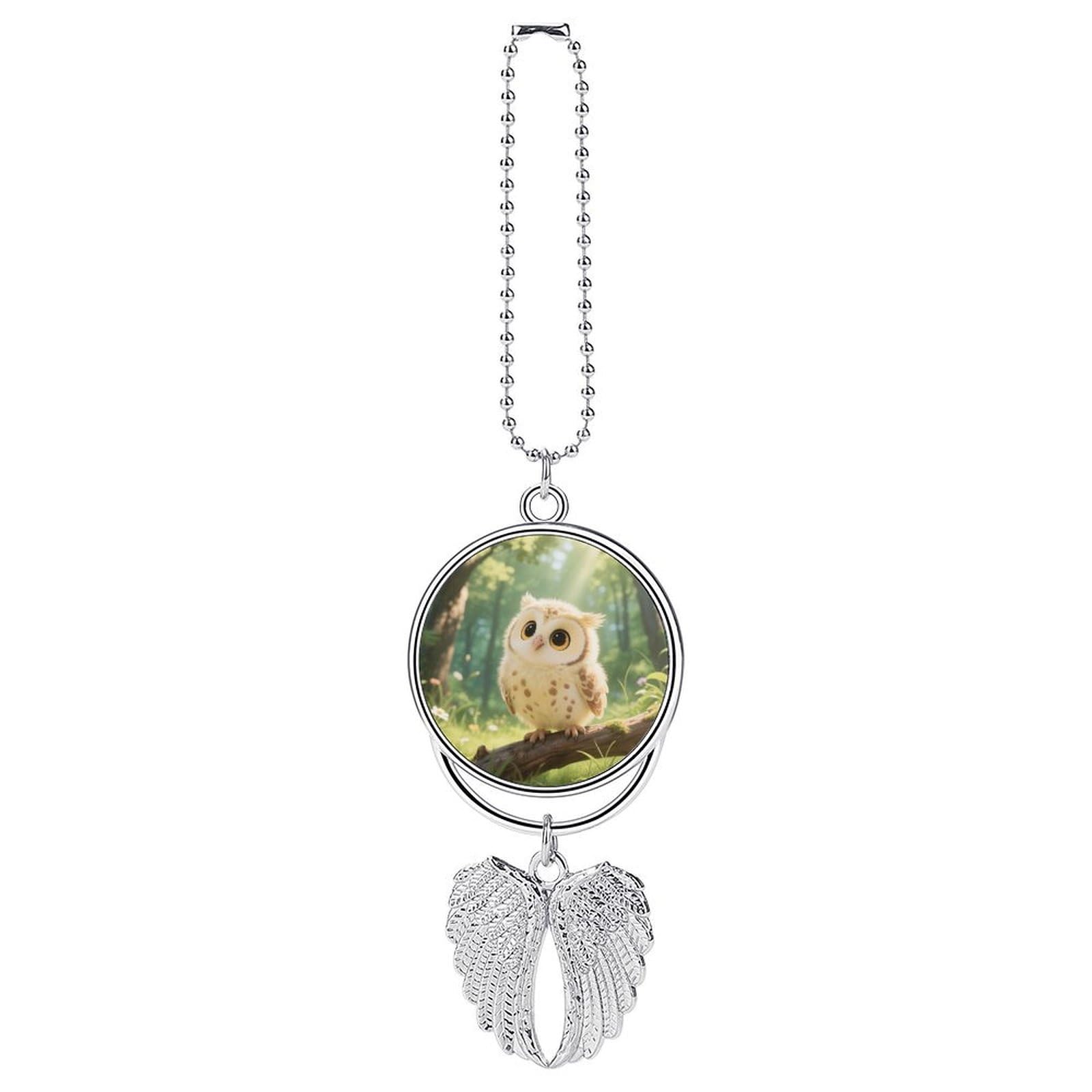Car Charm Zinc Alloy Rearview Mirror Hanging Ornament Premium Metal Cute Owl Cub Car Pendant for Auto Interior Decor Accessories,Unique Gift for Adult,Silver-Style
