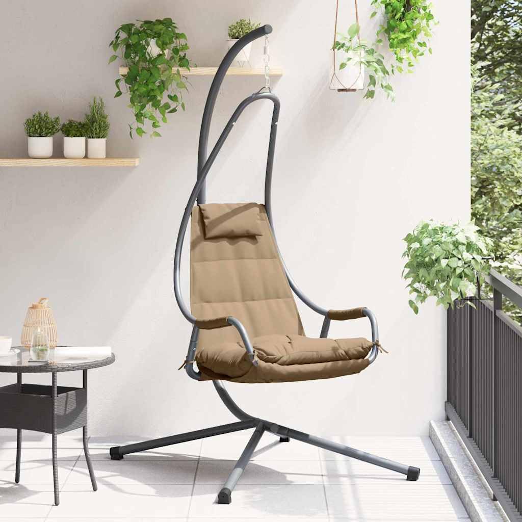 Mangloder - Silla de huevo colgante en color topo, estructura de acero, 94 x 107 x 196,5 cm, plegable, ajustable, con cojín y cojín para balcón, terraza, jardín al aire libre