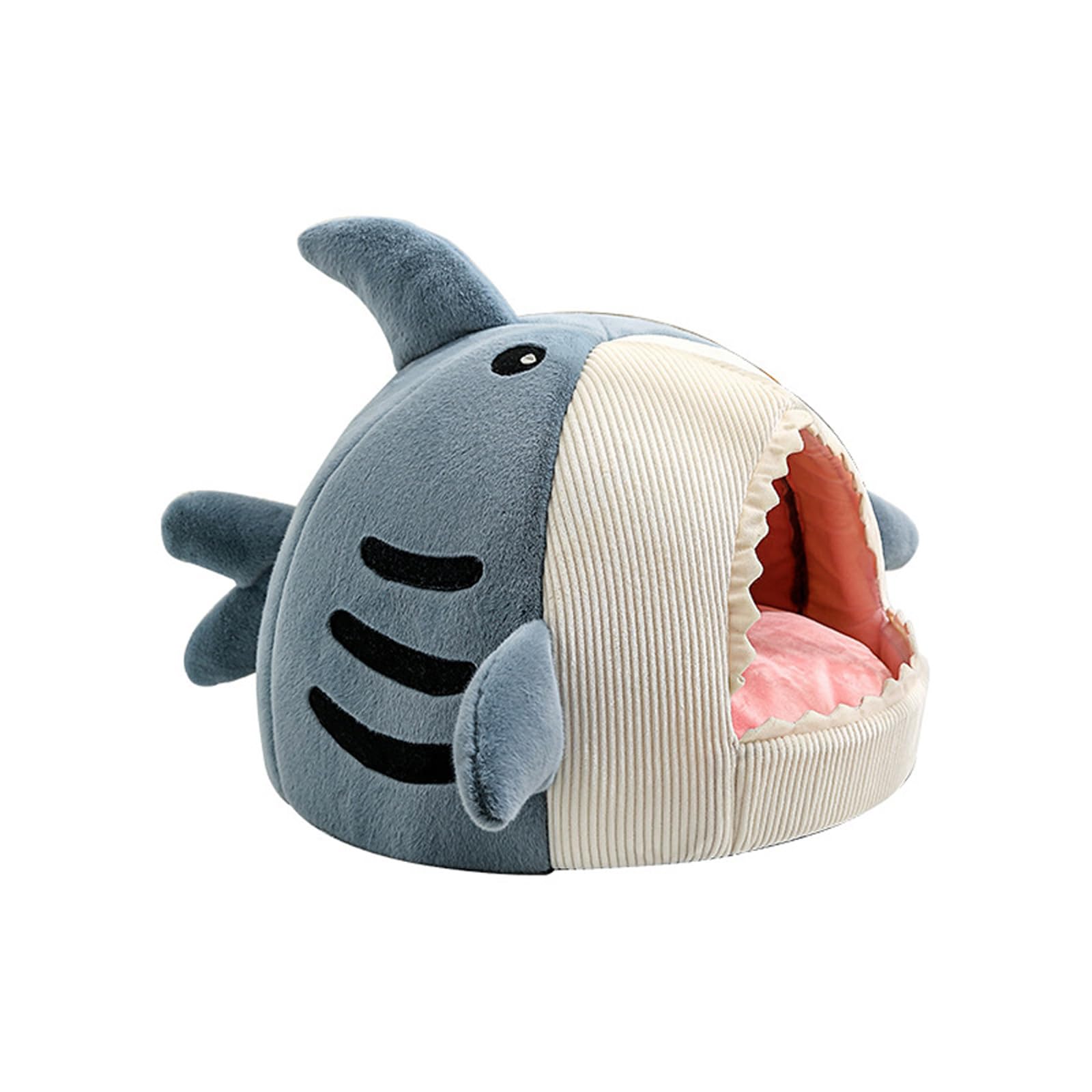 Shark Shape Cat Cave Bed with Thick Cushion, Kitten Soft Warm House for Indoor Cats, Cute Cat Tent with Removable Washable Cushioned Pillow, Anti-Slip Bottom Cat Hut Sleeping Bag - XL